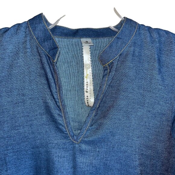 Anthropologie Uncle Frank Blue Denim Embroidered BOHO Split Neck Peasant Top SM - Picture 8 of 13
